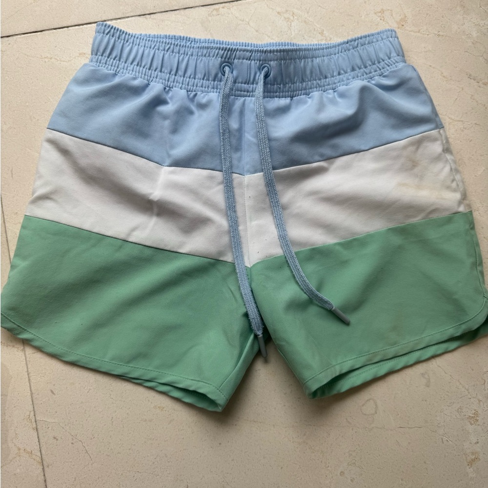 Kids Swim Trunks - Blue, White, and Green